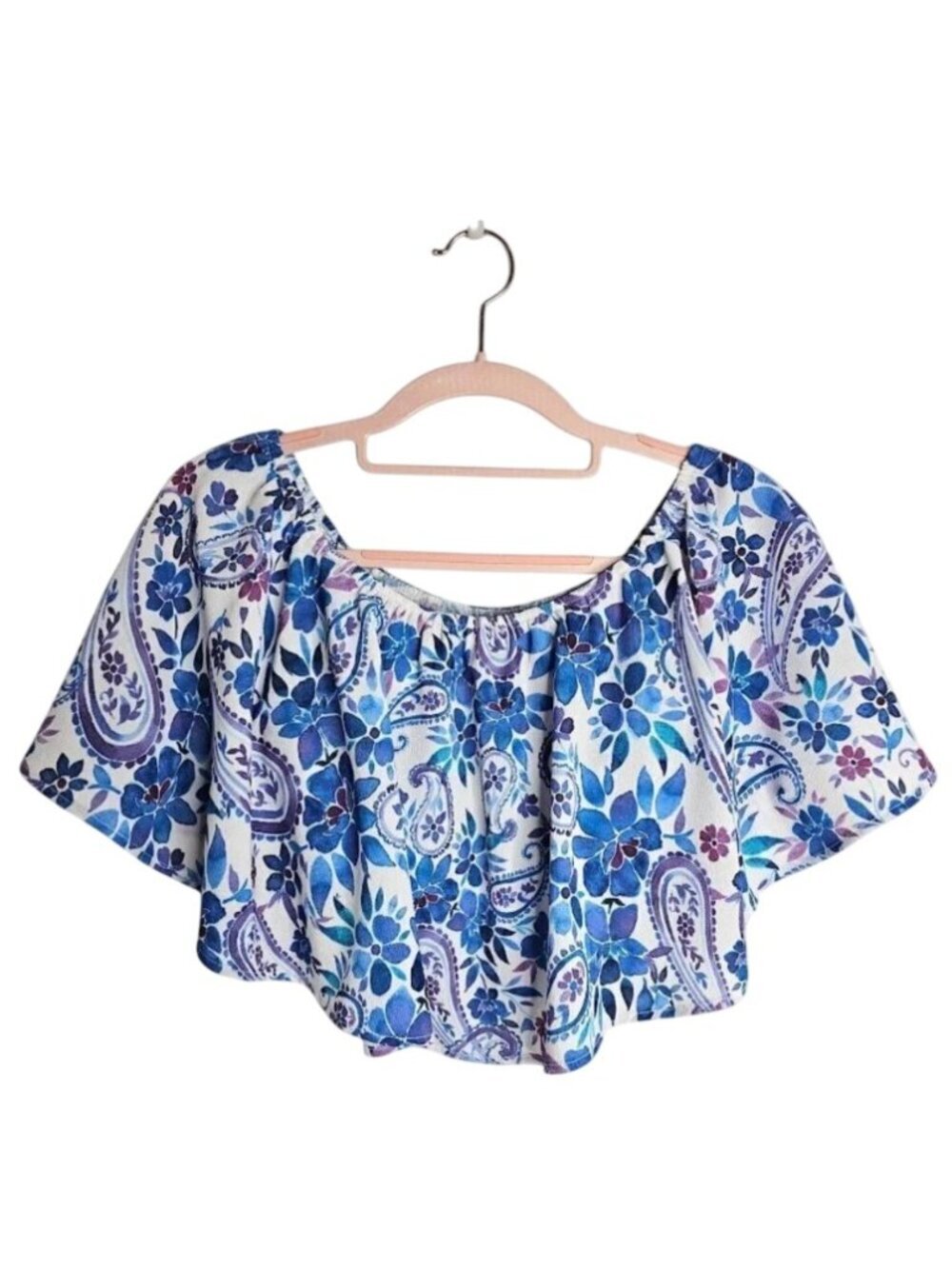 SHOW ME YOUR MUMU Heidi Ruffle Crop Top size XS WHITE BLUE FLORAL Beachy Summer